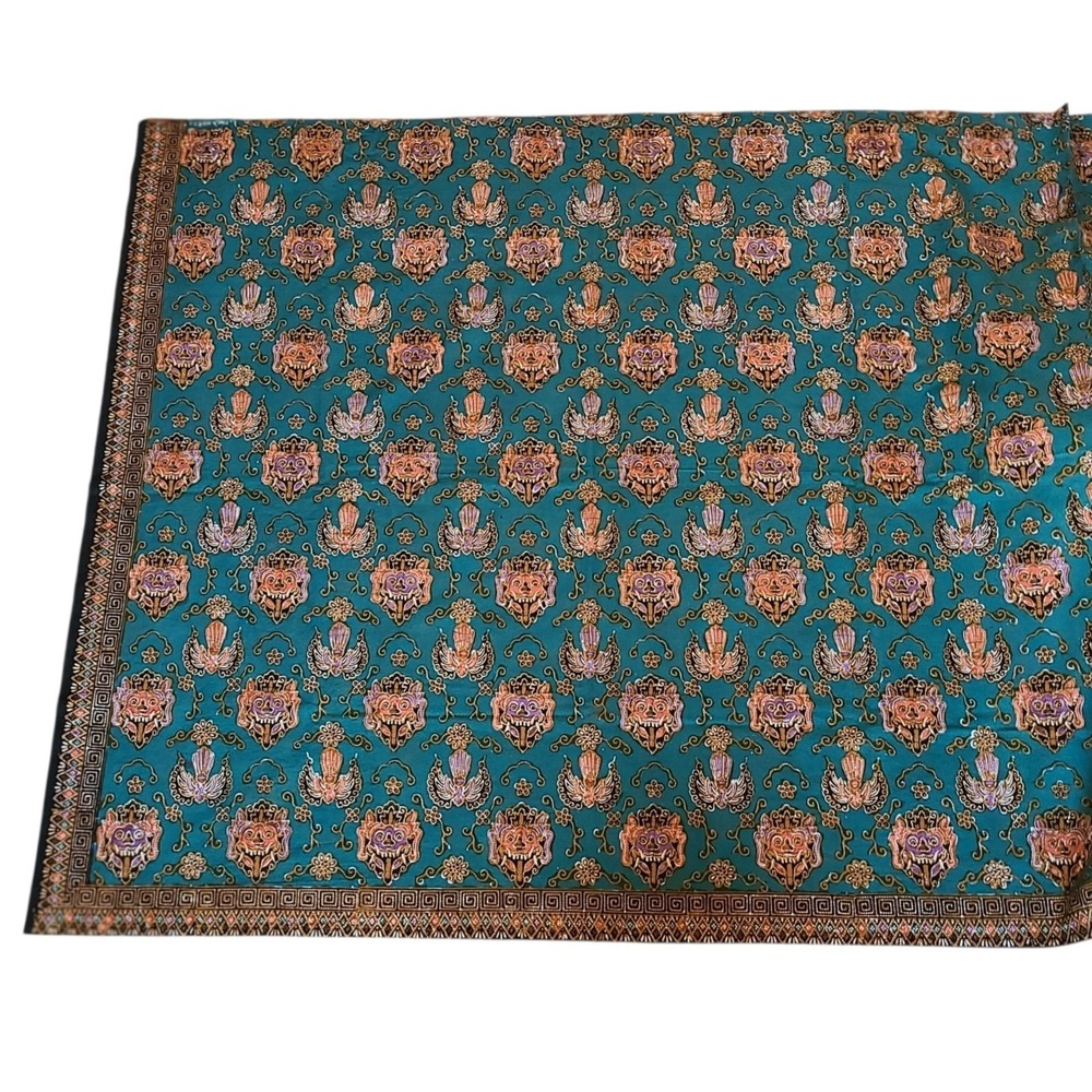 New Green Batik Fabric Tribal‎ Mask Floral Bird Cotton 2.5 yards Indonesia - Picture 3 of 4